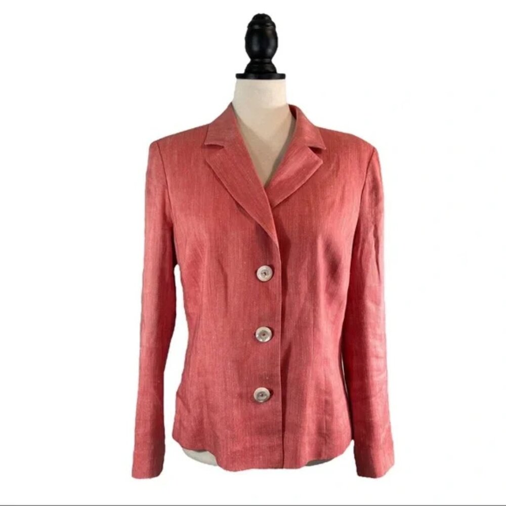 Luca Luca Silk Linen Jacket Salmon Coral Three Button Blazer, Size 48